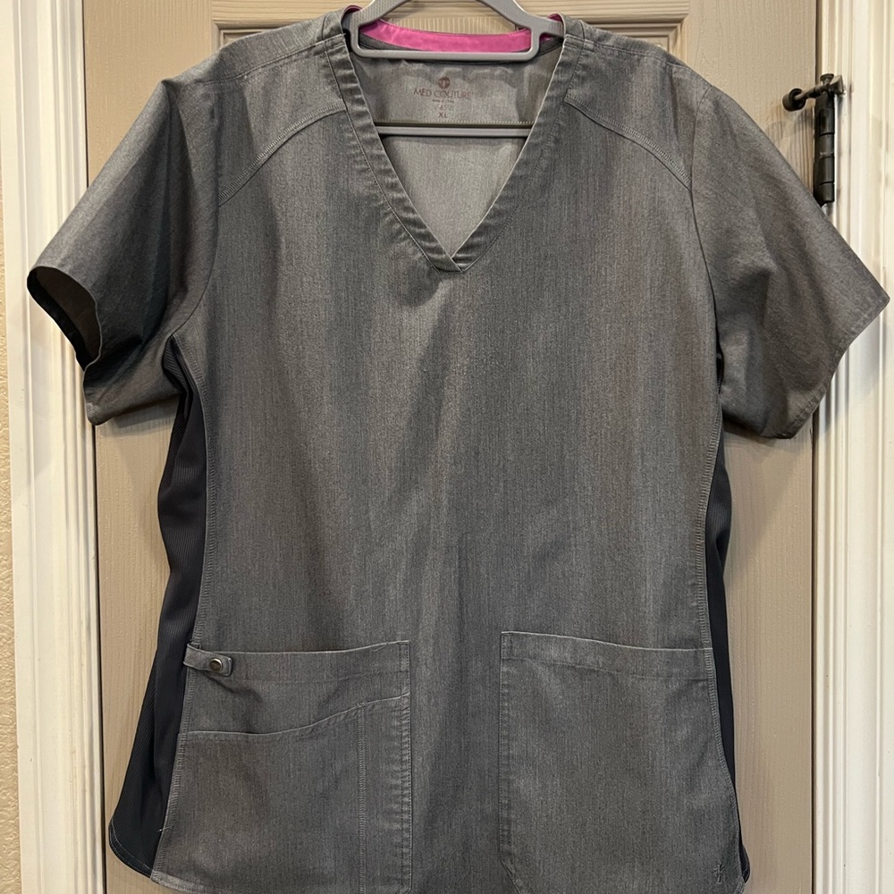 Gray V-Neck Women's Scrub Top